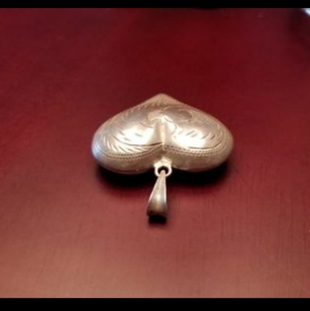 .925 sterling silver puffy heart pendant 2" for necklace